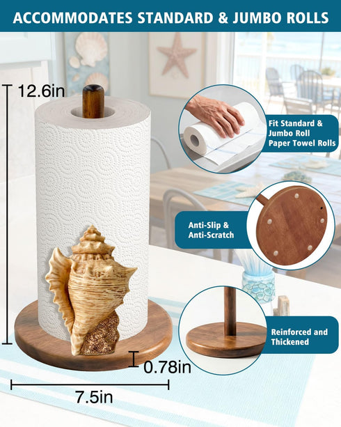 GAJ Countertop 3D Conch Paper Towel Holder - Coastal/Beach/Ocean Decor for Kitchen Bathroom Home - Gifts for Women
