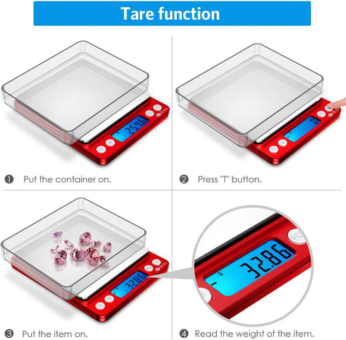 AMIR Upgraded Digital Kitchen Scale, 500g Mini Pocket Jewelry Scale with Back-Lit LCD Display, 2 Trays, Stainless Steel