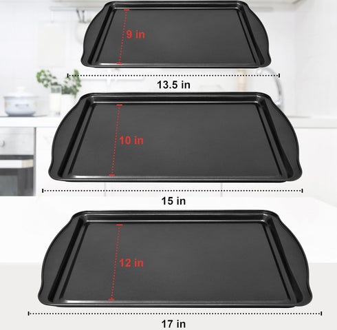 Perlli Cookie Sheets for Baking, 3-Piece Non Stick Oven Pan Tray Set, Carbon Steel BPA Free for Cakes and Cookies