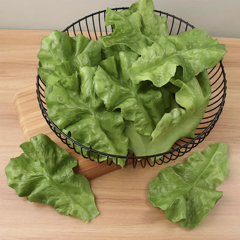 DinQ 10 Pieces Fake Lettuce Leaves Artificial Green Vegetables Plastic Realistic Salad for Holiday Home Kitchen Cabinet