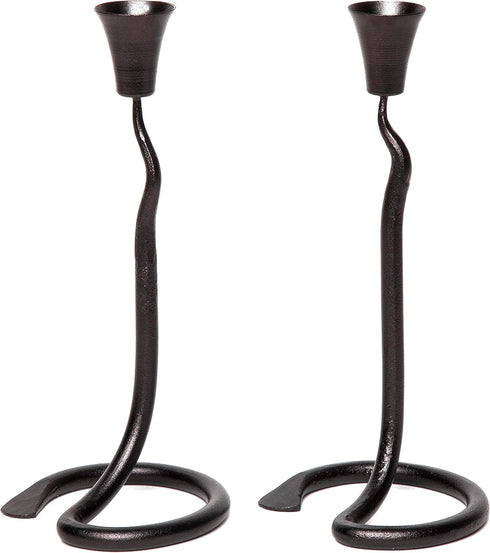 RTZEN Decorative Taper Candle Holders: Modern Wrought Iron Blacksmith Large Farmhouse Candlestick Holders, 2 Pack