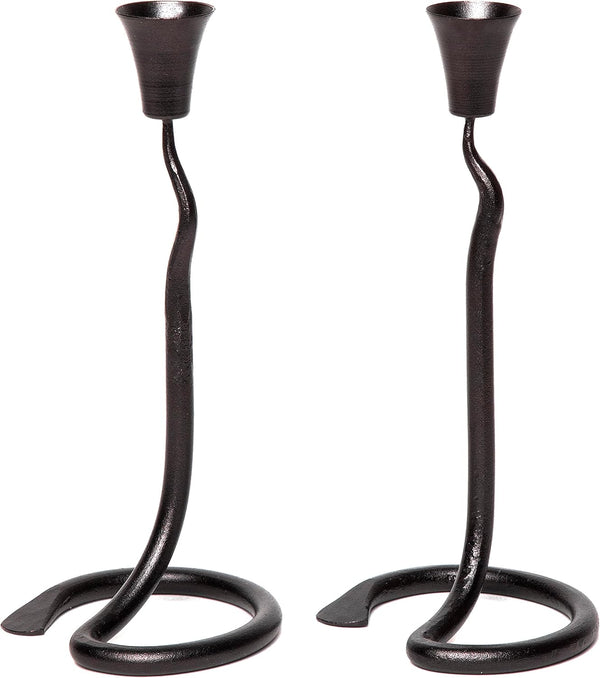 RTZEN Decorative Taper Candle Holders: Modern Wrought Iron Blacksmith Large Farmhouse Candlestick Holders, 2 Pack