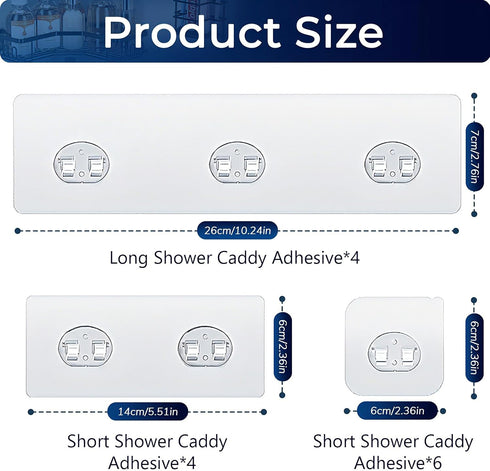 HOREAKHJ 14 Pack Shower Caddy Adhesive Replacement, Strong Adhesive Hooks, Waterproof Shower Adhesive Strips, No