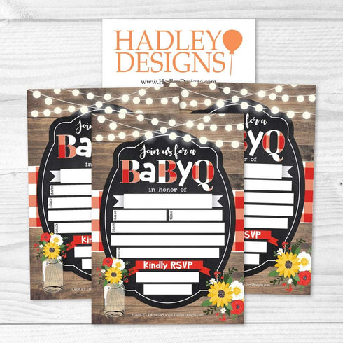 Hadley Designs 25 Baby Shower Invitations - Sprinkle Invite for Boy or Girl, Rustic Barbeque Gender Neutral Reveal