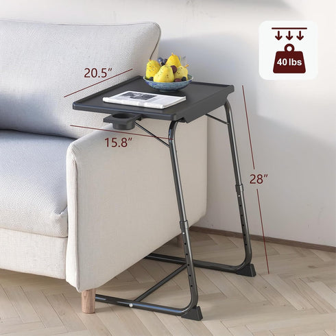 6 3 TV Tray Table, Adjustable TV Dinner Table for Eating on Couch with Cup Holder, Folding Couch Desk with Height