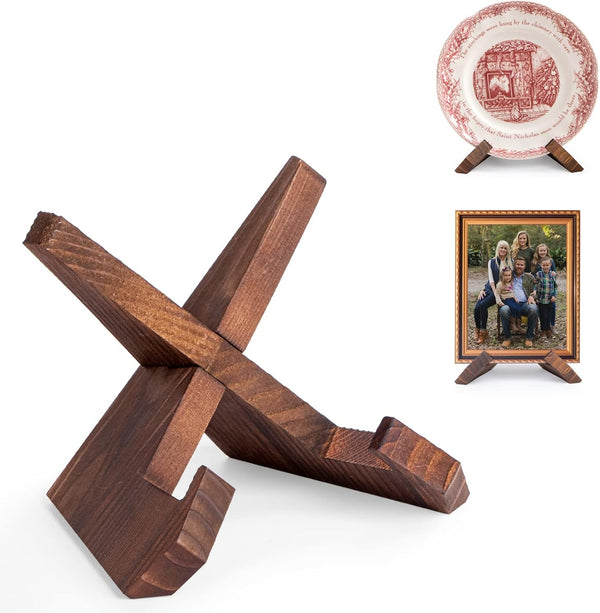 Plate Stand for Display, 4.5 Inch Wooden Holder for Pictures, Decorative Table Top Easels