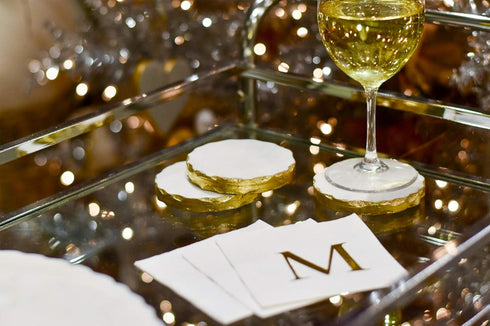 Mud Pie Foiled Coaster Set in White/Gold