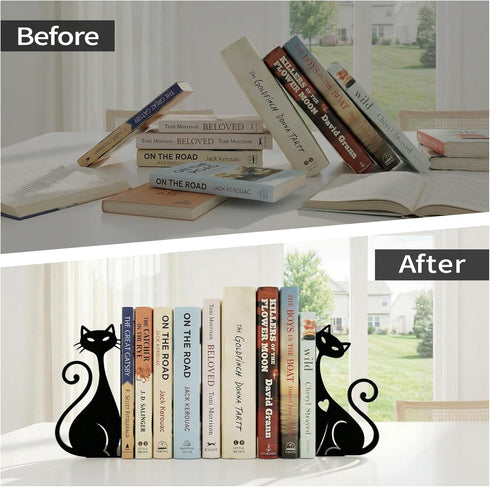 Set 2 Atomic Cat Metal Bookends of Cute Book Ends for Shelves Bookshelf Decorative Objects Home Office Desk Bookshelf
