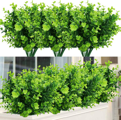 Artificial Plants Flowers Faux Boxwood Shrubs 6 Pack, Lifelike Fake Greenery Foliage for Garden, Patio, Wedding, Indoor
