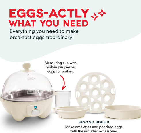 7 Dash Rapid Egg Cooker - Boiler, Poacher & Steamer - Includes Measuring & Recipe Guide - Dishwasher Safe - BPA Free