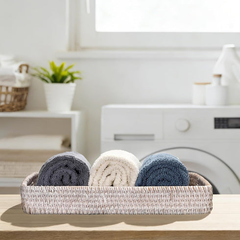 Hipiwe Rattan Serving Tray with Handles Handwoven Basket Tray for Storage Breakfast Dessert Fruit Decorative Tray