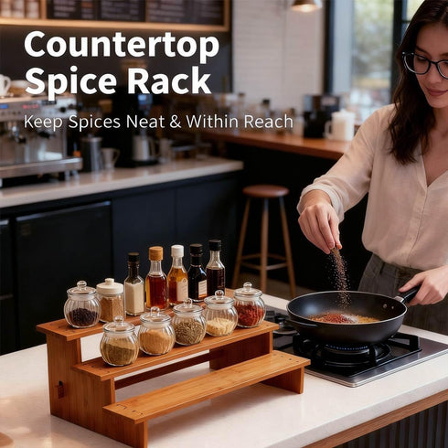 JinDoWin 3 (2, Cabinet Spice Organizer, Spice Organization for Cabinet, Tier Spice Rack Organizer for Cabinet
