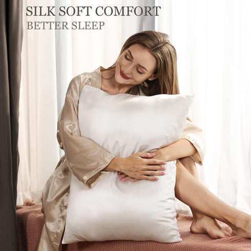 Adubor Silk Pillow Case - 23 Momme 6A Grade Fibers, 900 Thread Count, Queen 20''x30'', Ivory White