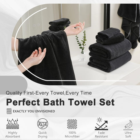 8 Set Black|2 Sheet,2 Towels,4 Cozy Set Piece Bath Towel Oversized Large Bath Hand Washcloths| Ultra Soft Bath Towel