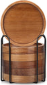 6 Set Pcs Best Wooden Coasters with Holder Coffee Table Decor Acacia Wood Coaster Modern Cup Coaster for Drink Home