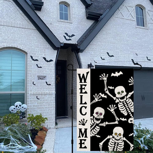 Welcome Halloween Skull Small Garden Flag, Vertical Double Sided Burlap 12 x 18 Inches Outdoor Decor
