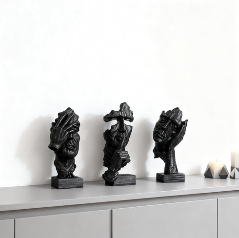 3 Pcs Thinker Statue, Silence is Black Abstract Art Figurine, Modern Home Resin Decorative Objects Decor for Home