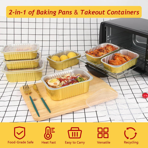 LNYZQUS 30oz Aluminum Pans Foil Baking Tins with Lids 20 Pack, 7"x5" Bread Loaf Pan Disposable Cake Tin,Heavy Duty Foil Leftover Containers,Deep To Go Containers Holders for Heating Meal Prep