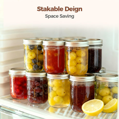 8 oz 24Pcs Set, ComSaf Small Mason Jars Bulk Half Pint Regular Mouth Mason Jar with Lids and Seal Bands, Glass Canning