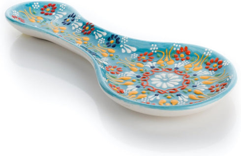 Handmade Spoon Rest, Ceramic Spoon Rest for Stove Top, 10" Spoon Rest for Kitchen Counter, Dishwasher Safe Spoon Holder for Stove, Housewarming Gifts Utensil Rest, Colorful Spoon Rests (Turquoise)