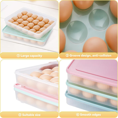 3 Pack 8 Countertop FACULX Deviled Egg Containers with Lid and Pcs Deviled Egg Injector Piping Tool, Egg Organizer