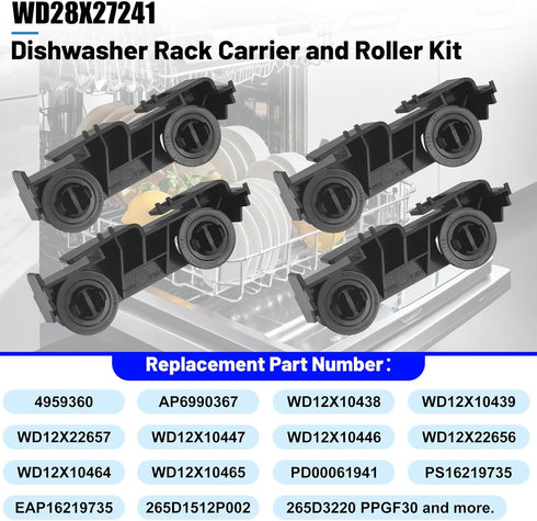 WD28X27241 Dishwasher Rack Carrier and Roller Kit for G-E Ha-ier Hot-point Dishwasher, Replaces WD12X10438, 4 Packs
