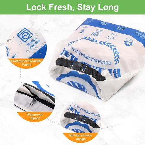1 Pack 1 Pack) SumDirect Bread Bags for Homemade Breads- Blue Reusable Zipper Bread Bags for Sourdough, Large Freezer
