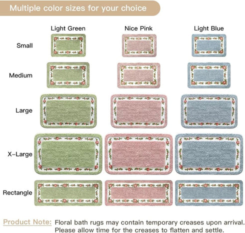 Pretty Floral Rural Style Romantic Rose Flower Rug, Soft Non-Slip Shaggy Area Bath Mat for Bathroom Living Room