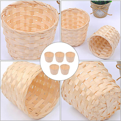 HANABASS 5pcs Desktop Weaving Storage Basket, Small Household Wood Woven Storage Box for Debris Crafts Toys Jewelry Organizer Desk Decoration Desktop Flower Pot Garbage Can by HANABASS