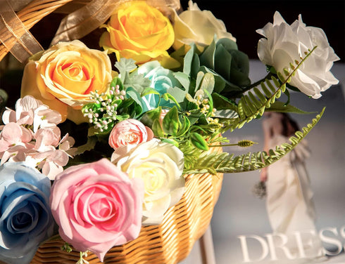 DuHouse 10pcs Fake Roses Artificial Silk Flowers Faux Rose Flower Long Stems Bouquet for Wedding Centerpiece Party Home