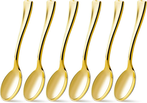 Posh Setting Plastic Mini Gold Spoons, 4 inch Disposable Dessert Spoon, Tiny Appetizer Spoon Golden (80 Pack)