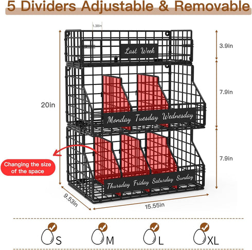 Countertop 3 Egg Holder with Dividers & Labels, Tier Stackable Chicken Egg Holder Egg Baskets for Gathering Fresh Eggs