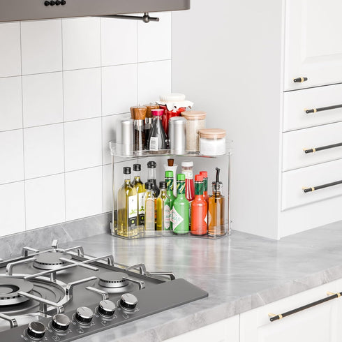 Yieach 2 Counter Countertop,Two Tier Corner Bathroom Organizer,Clear Sink Shelf,Bathroom Corner Organizer and Storage
