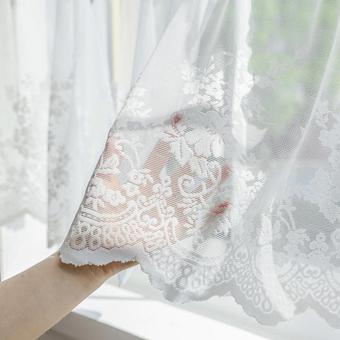 Molaxhome White Lace Valances for Windows, 51x16inch, Semi Sheer Curtain for Kitchen Cafe