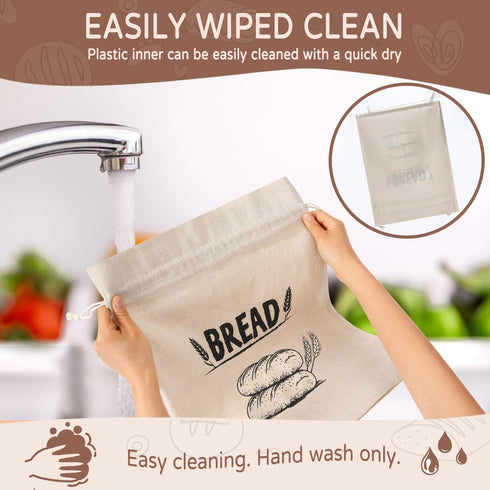 Bread Bags for Homemade Bread, Linen Bread Bag Storage, Reusable Sourdough Bread Bags with Plastic Liner, Drawstring