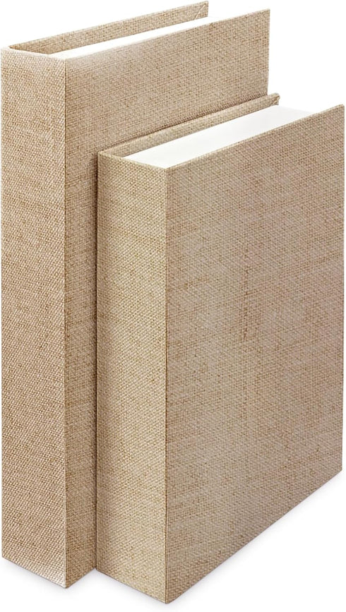 2Pcs Faux Books for Decorative, Linen Fake Books Boxes Blank Stacked Decor