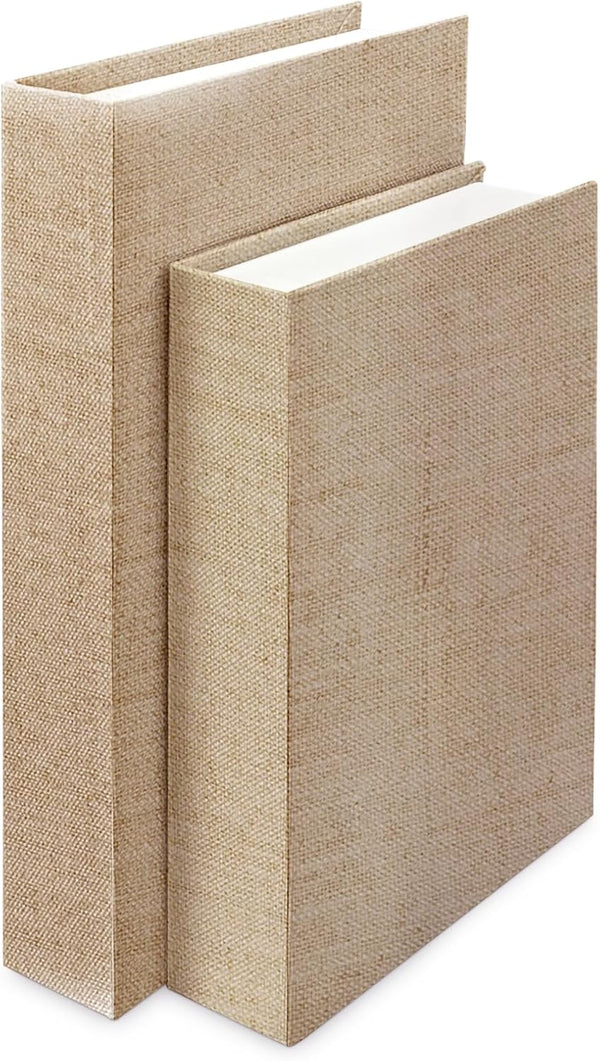 2Pcs Faux Books for Decorative, Linen Fake Books Boxes Blank Stacked Decor