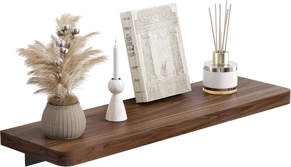 Danpoo 16 inch Solid Walnut Floating Shelf - Large, Heavy Duty Wall