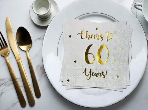 Cheers to 60 Years Cocktail Napkins - 50-Pack 3-Ply Napkins for Happy 60th Birthday & Wedding Anniversary Party