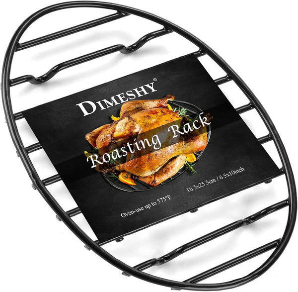 Black Roasting Rack with Integrated Feet, Enamel Finished, Nonstick, Fits 13 Inch Oval Roasting Pan, Dishwasher Safe