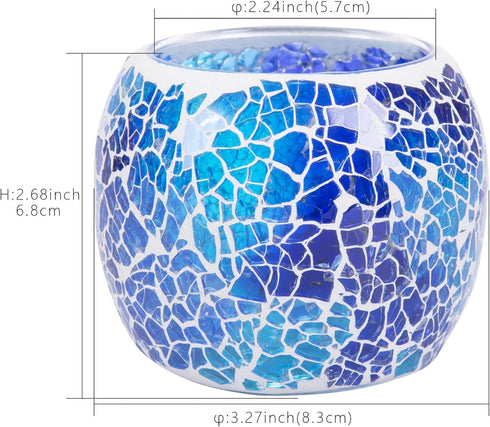 Scented Candle Holder, Handmade Mosaic Glass Tea Light Holder for Aromatherapy & Party Décor (Blue)