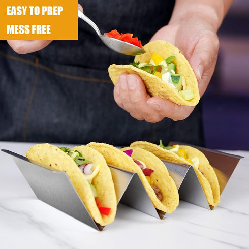 Taco Holders Set of 6, Stainless Steel Taco Stand with Easy-Access Handle, Oven Safe for Baking, Dishwasher Safe