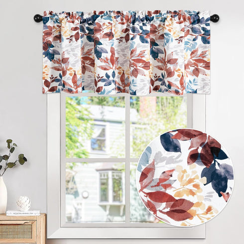Leeva Leaves Printed Window Valance, Linen Texture Farmhouse Small Curtains Rod Pocket Semi-Blackout Valance for Living Room Kitchen Bathroom, 52 x 18 Inch, One Panel by Leeva