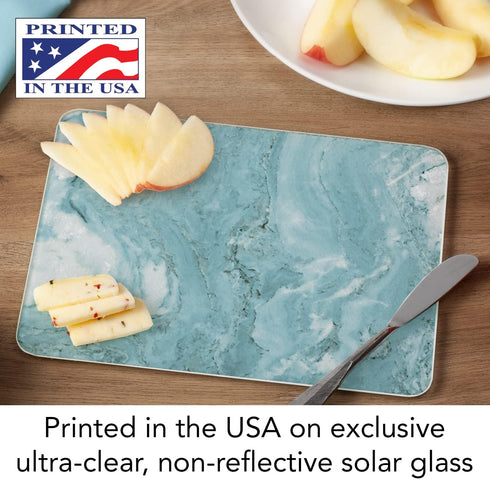 CounterArt Teal Quartz Design Decorative Tempered Glass Cutting Board 10” x 8”, Heat Tolerant, Dishwasher Safe, Blue,