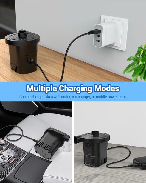 Dr.meter Air Pump for Inflatables, Rechargeable 4000mAh Battery Air Mattress Pump - Portable Quick-Fill Inflator