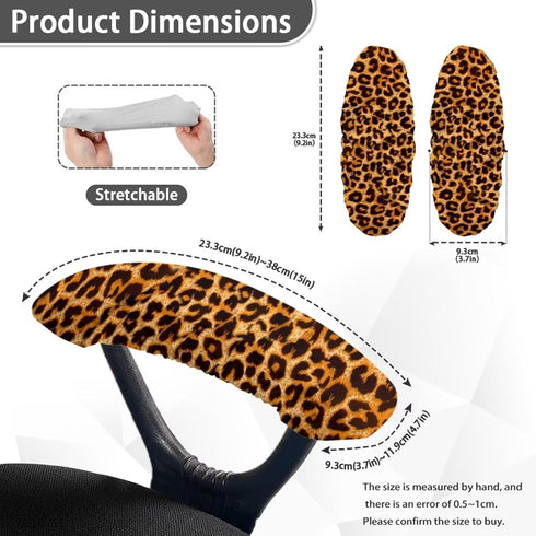 Brown Leopard Print Office Chair Armrest Covers - 1 Pair Durable, Stain Resistant Nonslip Fabric Protect Cover for