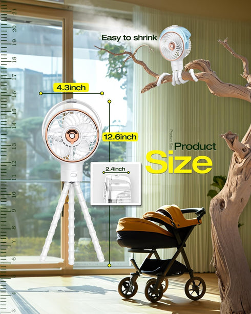 100ml Ausic Misting Baby Stroller Fan, Portable Misting Fan for Outdoors - Detachable Tripod, Safe Clip On Fans