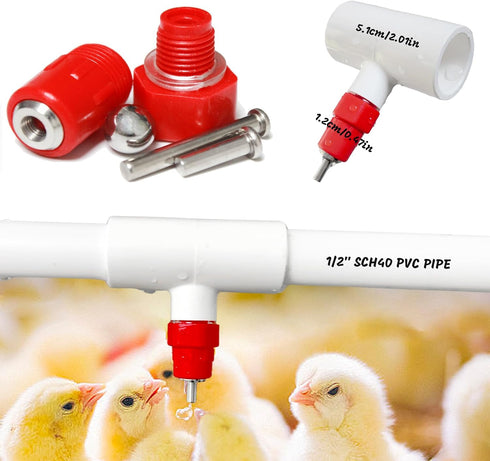 1/2" DIY Chicken Watering System - PVC Tee Fittings and Chicken Waterer Nipples with PVC Pipe, Stainless Steel Hose