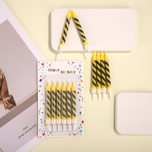 PEUTIER 12pcs Construction Birthday Candles, Yellow and Black Striped Charm Candle Construction Themed Birthday Candles