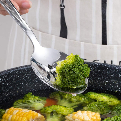 Stainless Steel Serving Spoon Set, 3 Large and 3 Slotted Spoons, 9.5-Inch Catering Set